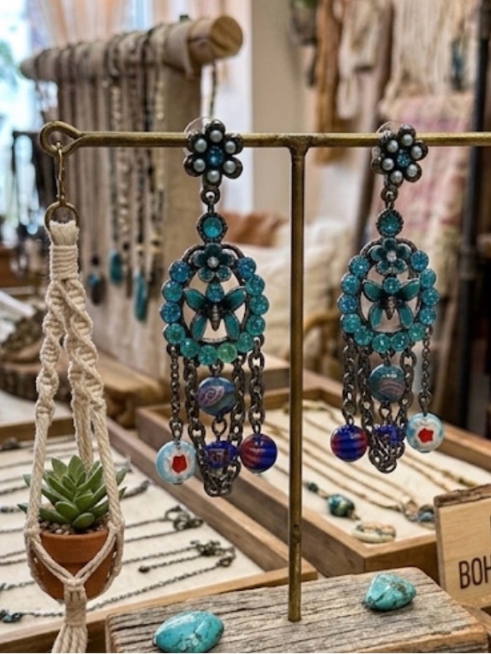 Bohemian Turquoise Lampwork Earrings